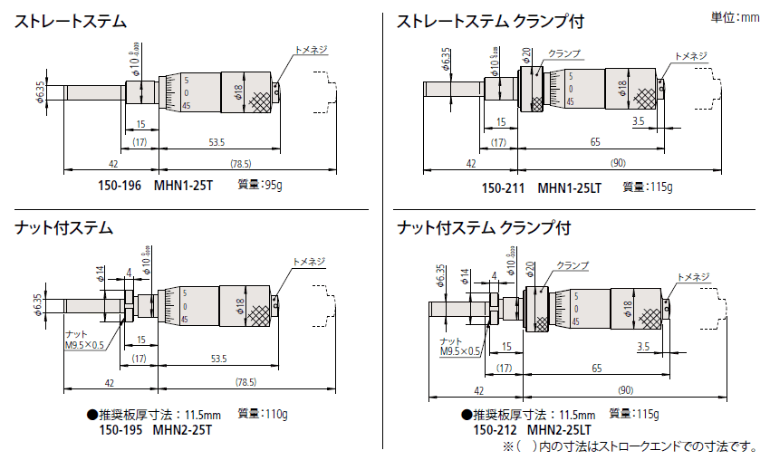 マイクロメータヘッド（標準形）MHN [ミツトヨ] | マイクロメータ 