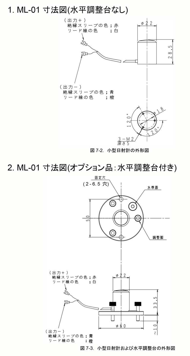 小型日射計(水平調整台付) ML-01の外観図