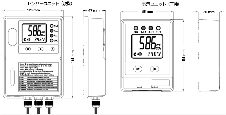 図面二酸化炭素CO2（炭酸ガス）設置型警報器MJ-CO2-5P