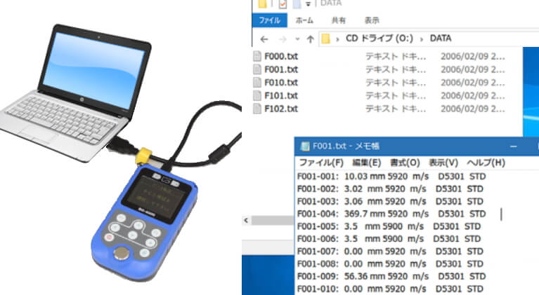 測定データはUSBケーブルを本體に接続することでPCへの転送が可能