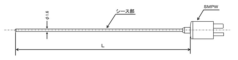 Jセンサ スリーブレスシースK熱電対 インコネルタイプ φ1.6mm (日本製)の図面