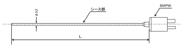 Jセンサ スリーブレスシースK熱電対 インコネルタイプ φ3.2mm (日本製)の図面