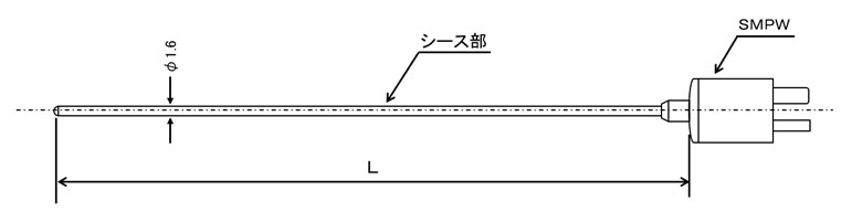 スリーブレスシースT熱電対 φ1.6mm (日本製)の図面